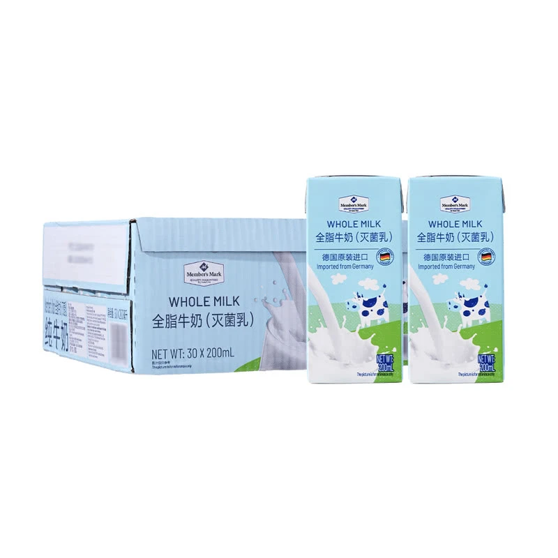 Member's Mark 德国进口 全脂牛奶(灭菌乳)纯牛奶 200ml*30