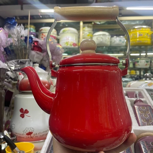 搪瓷马卡龙泡茶壶凉水壶榉木手柄提梁壶送过滤网（2-3人适用）