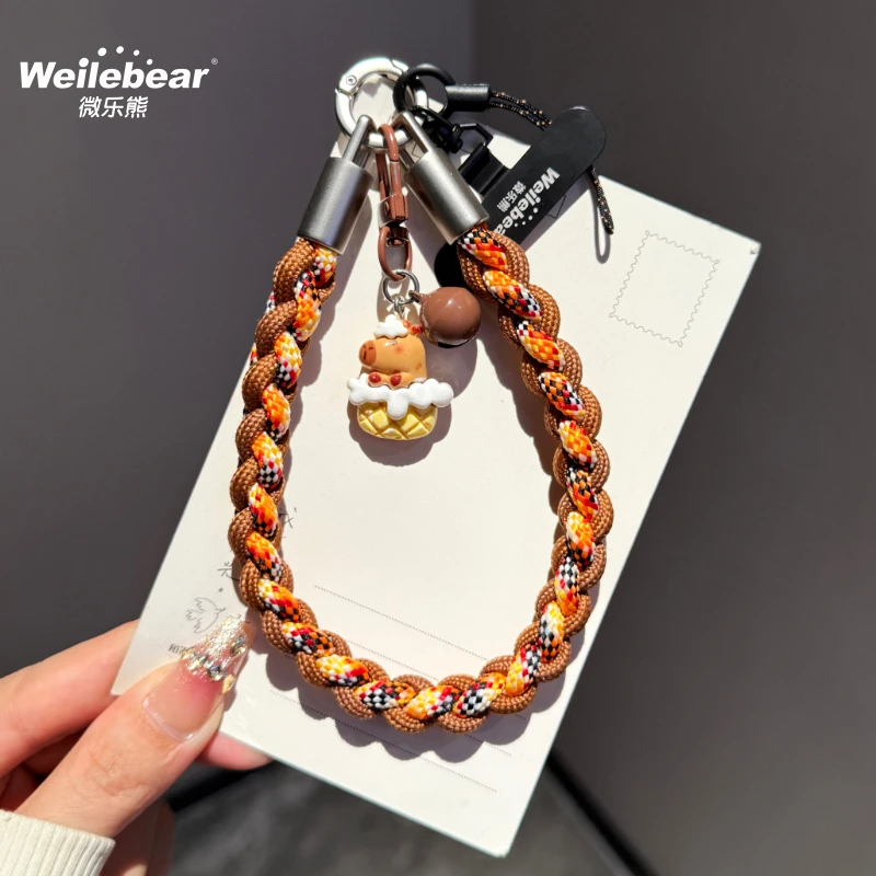 卡皮巴拉手机挂绳编织彩绳结实卡通挂件吊坠户外手提防丢腕绳挂链