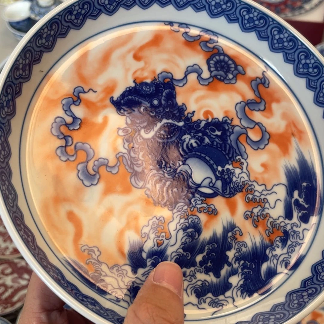 瓷片景德镇梵红醒狮大壶承