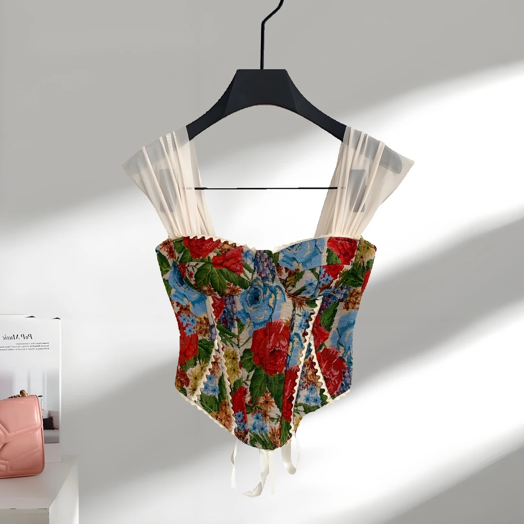 复古法式油画感抹胸背心女夏季绑带束腰显瘦别致纯欲辣妹绝美上衣