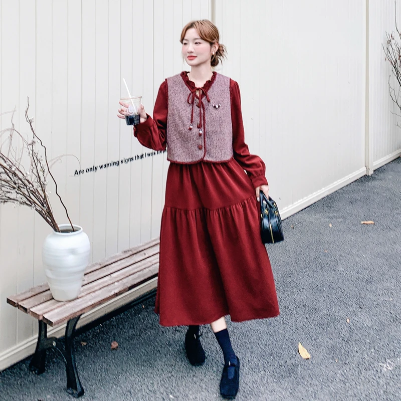 毛衣爆款秋冬新款洋气红色安可拉红气质马甲小香风套装女两件套