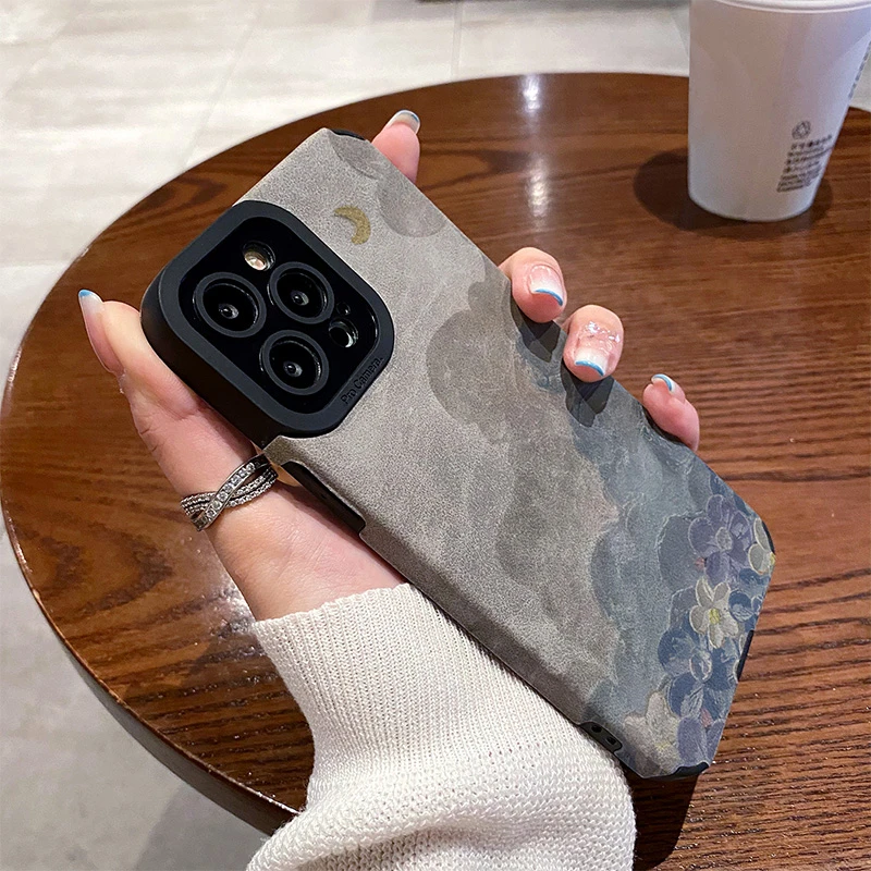 涂鸦鲜花适用苹果17新款iPhone17pro防摔16手机壳15翻毛皮14校园X