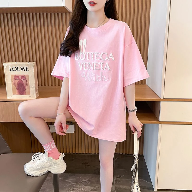 夏季时尚大码短袖T恤女韩版宽松ins小众纯棉百搭学生休闲圆领上衣