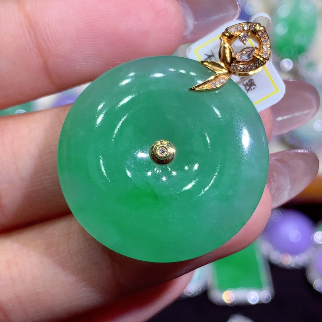 翡翠18K金镶嵌吊坠(不含链)