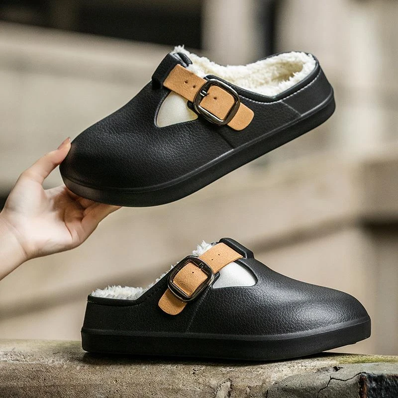 2025新款包头半拖勃肯女厚底棉鞋外穿防滑透气轻便简约一脚蹬棉鞋