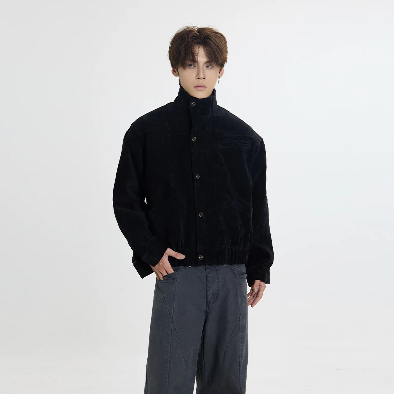 CDDR美式复古纹理感灯芯绒纯色夹克cleanfit宽松立领拉链情侣外套