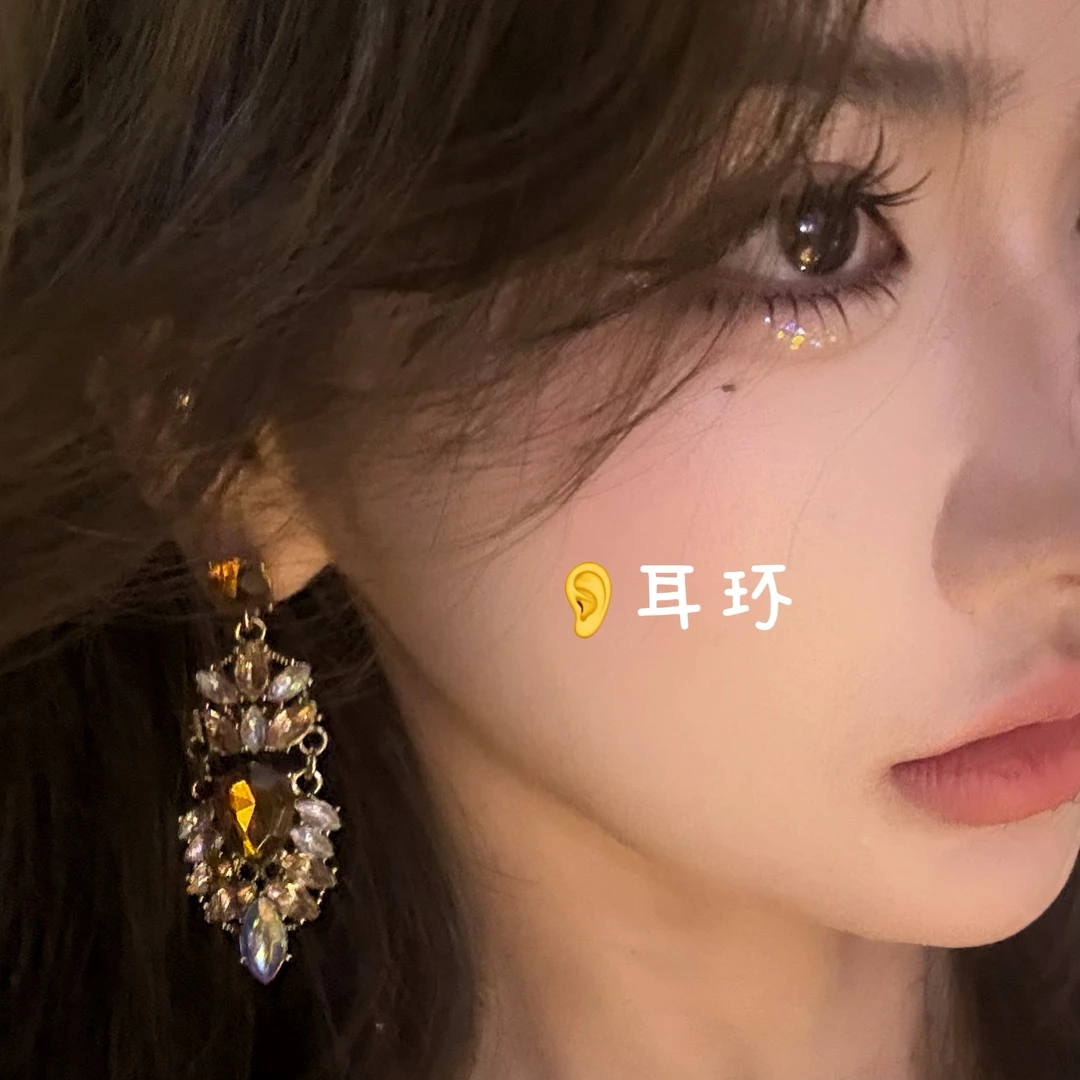 合金锆石耳饰 浠儿银针高级感爆闪彩钻水滴耳钉耳环小耳饰