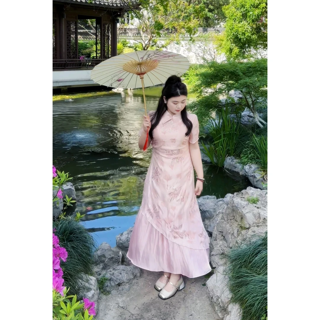 码加加 【富婆同学会】  现货56283大码旗袍胖新中式国风提花旗袍