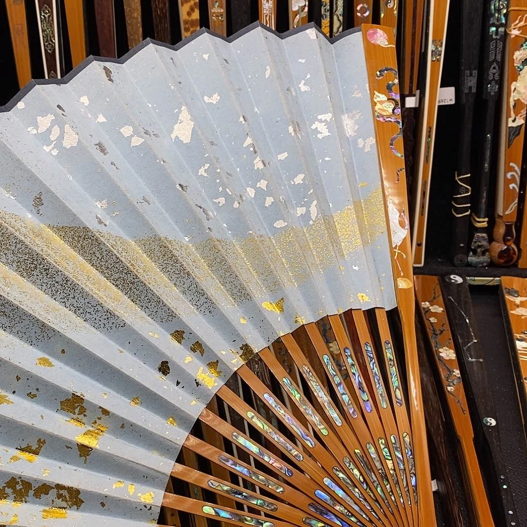 扇子《灵蛇》老玉竹三合青满嵌