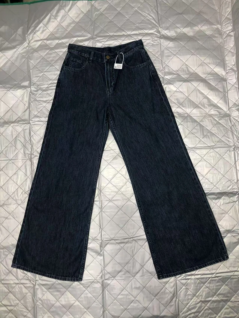 高个子加长深蓝色阔腿牛仔裤女春秋季美式复古宽松垂感拖地裤子