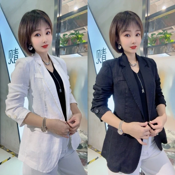 精品后背双开衩亚麻西服（下单3-5天左右发货）