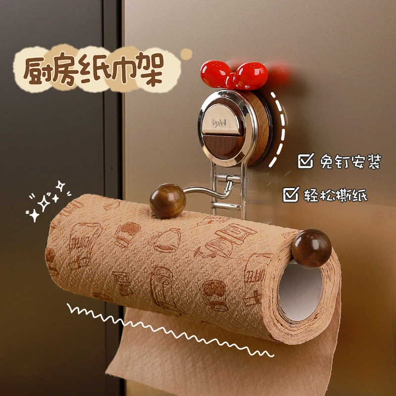 吸盘厨房纸巾架免打孔橱柜用纸挂架抽纸卷纸架懒人抹布保鲜膜挂架