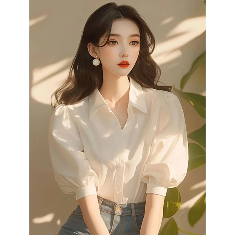 2025夏季新款宽松中袖衬衫气质女法式高级感上衣今年流行漂亮小衫