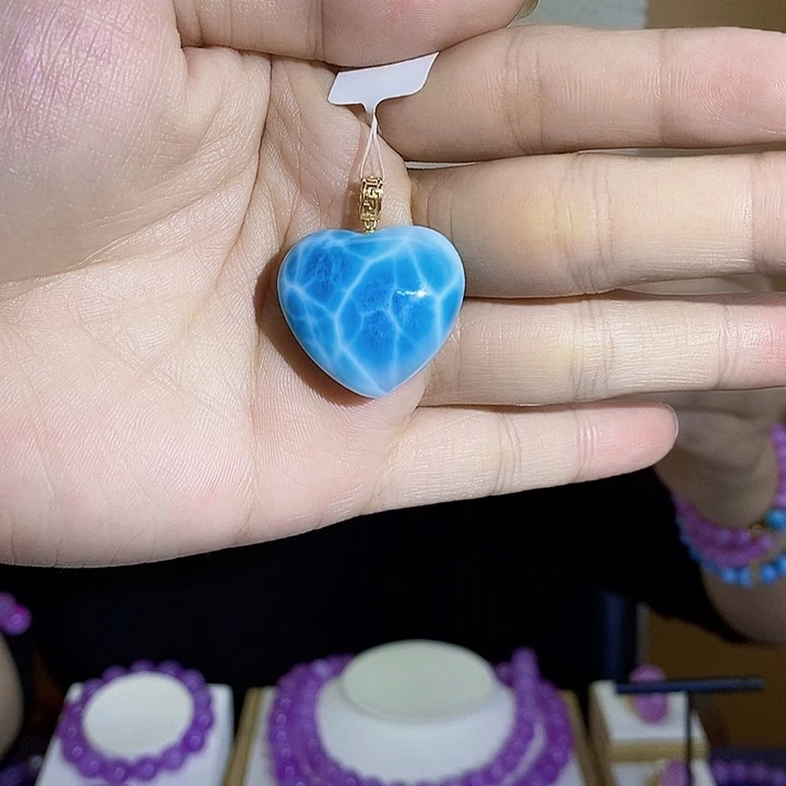 针钠钙石（海纹石）吊坠(赠链)18K金镶嵌