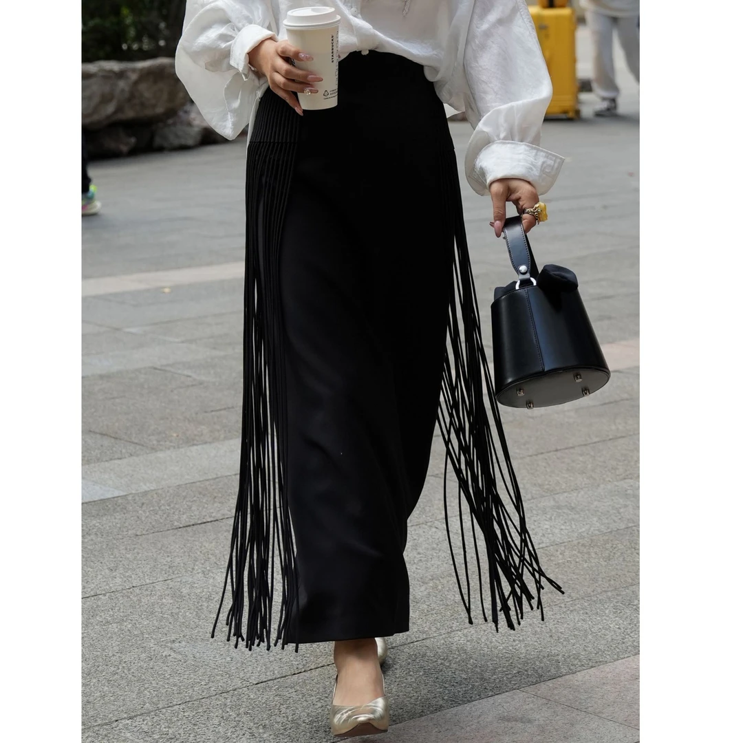 爱妃原创【青苏】新中式2025春季流苏高腰显瘦半身裙国风裙86657