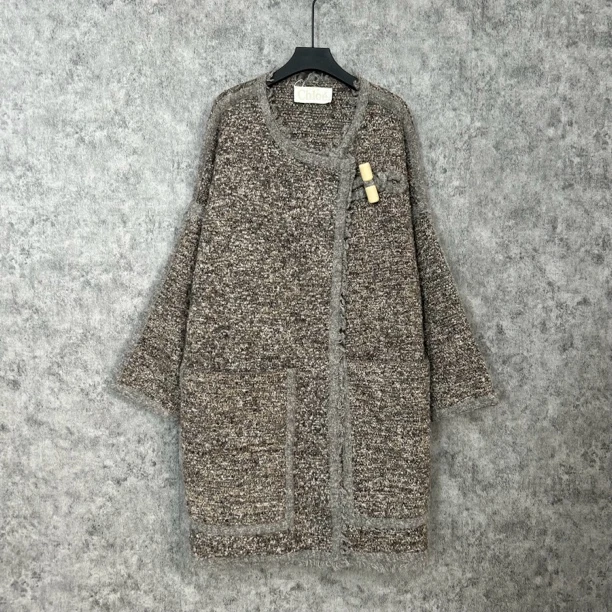 95新 Chloe/蔻依 花灰色圆领大衣外套