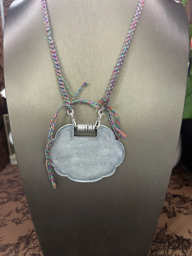 吊坠足银 小郑家纯银手工簪刻凤凰牡丹实心编绳