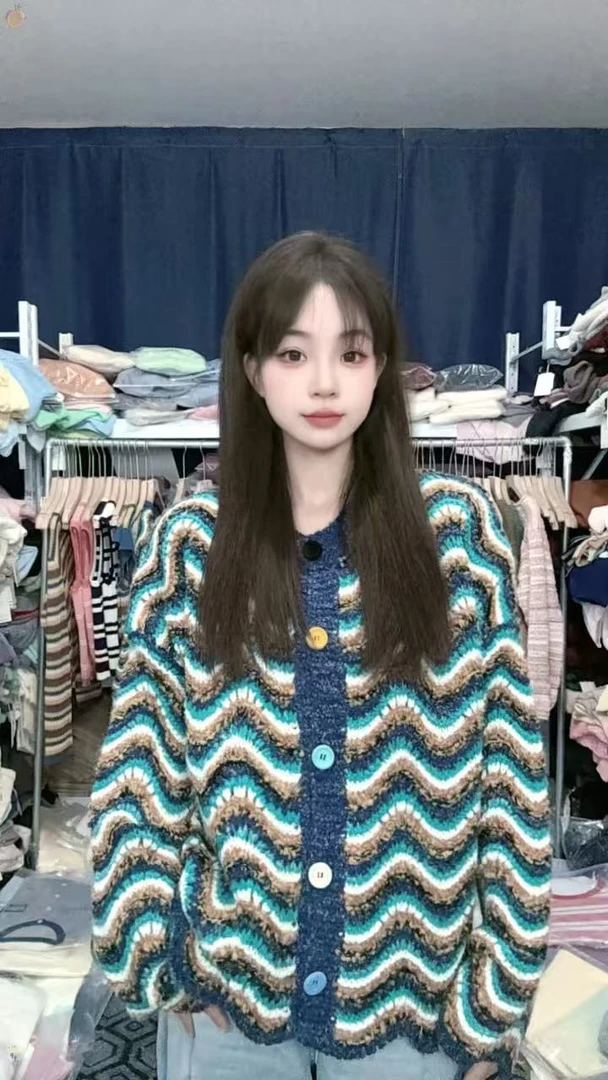 【丂枧家】设计款撞色时尚条纹宽松慵懒‘森野拼图’针织衫开衫秋冬