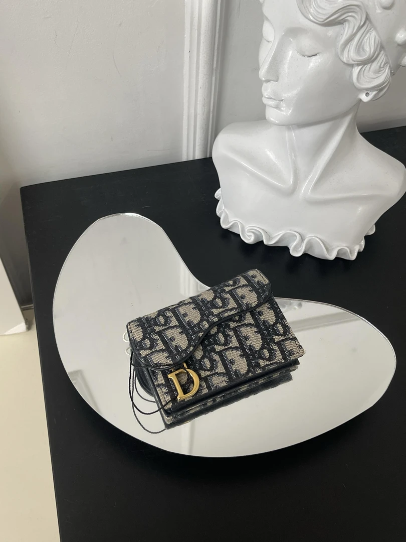 99新 DIOR/迪奥 6481 蓝金老花马鞍woc卡包