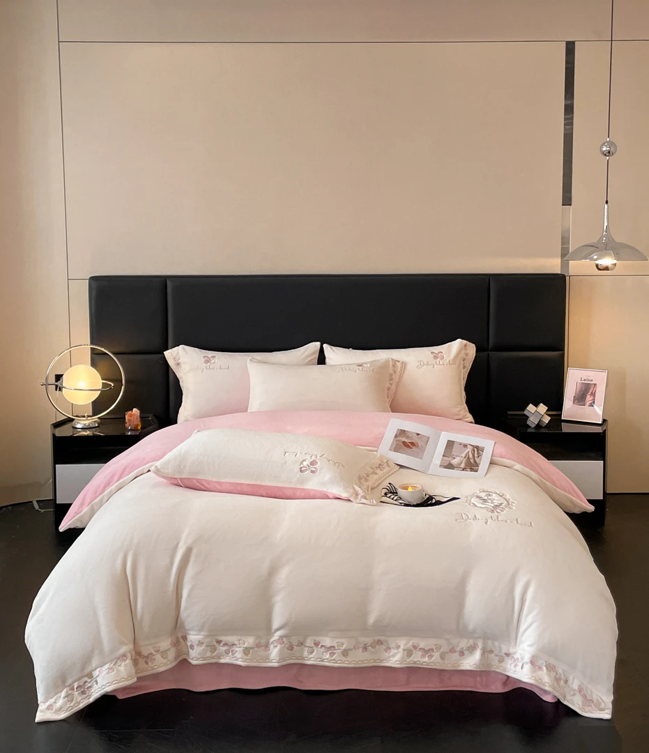 【贴布赫】刺绣四件套加绒加厚抗静电不跑被保暖床裙