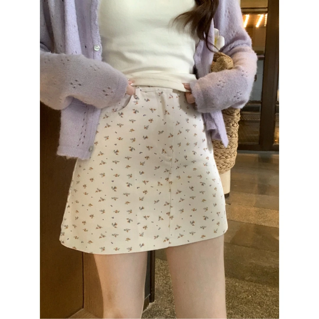 安璃 春夏明媚少女感温柔小碎花软牛仔半身裙