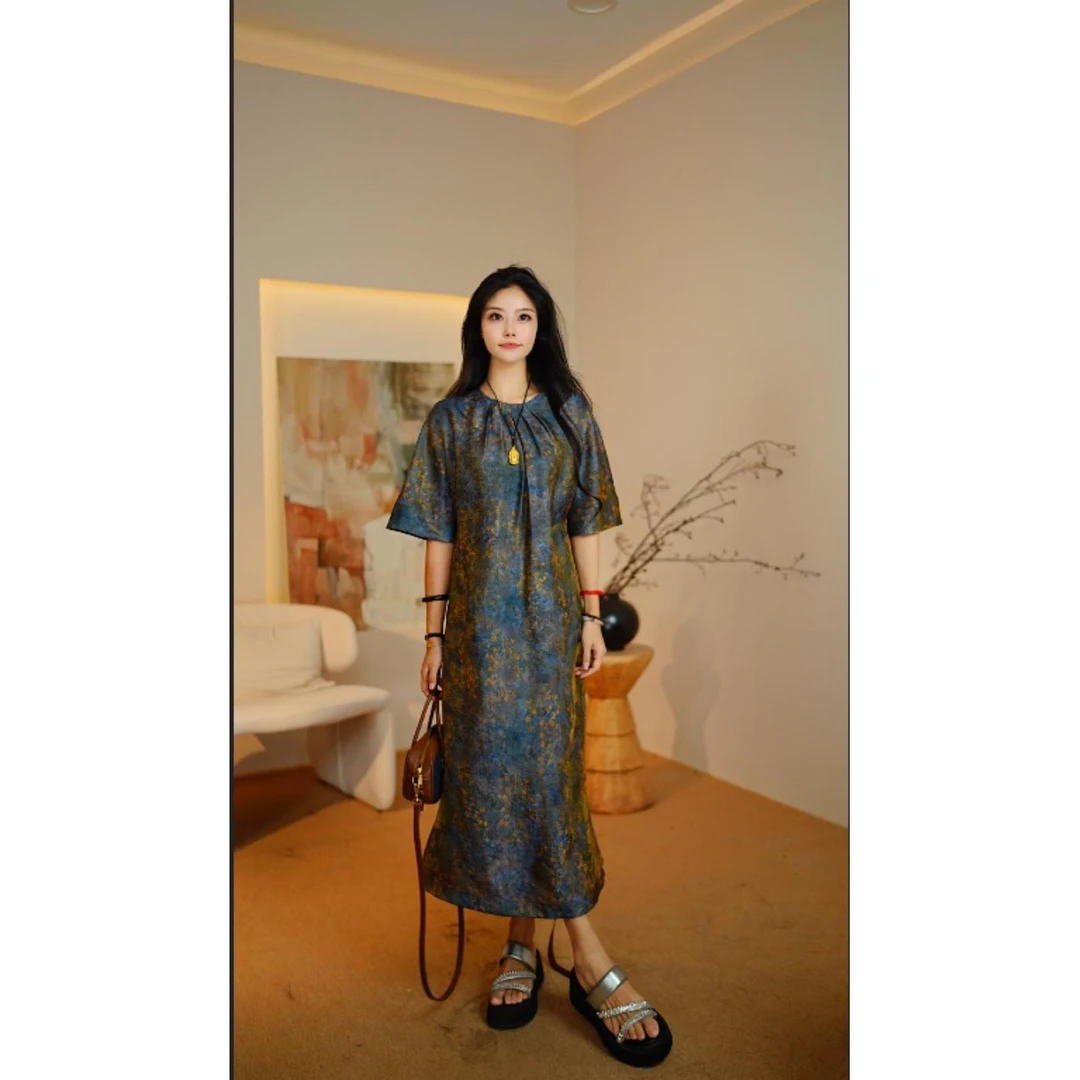 【沧澜绘】湾湾新中式夏季专柜高端定制双面双穿国风连衣裙