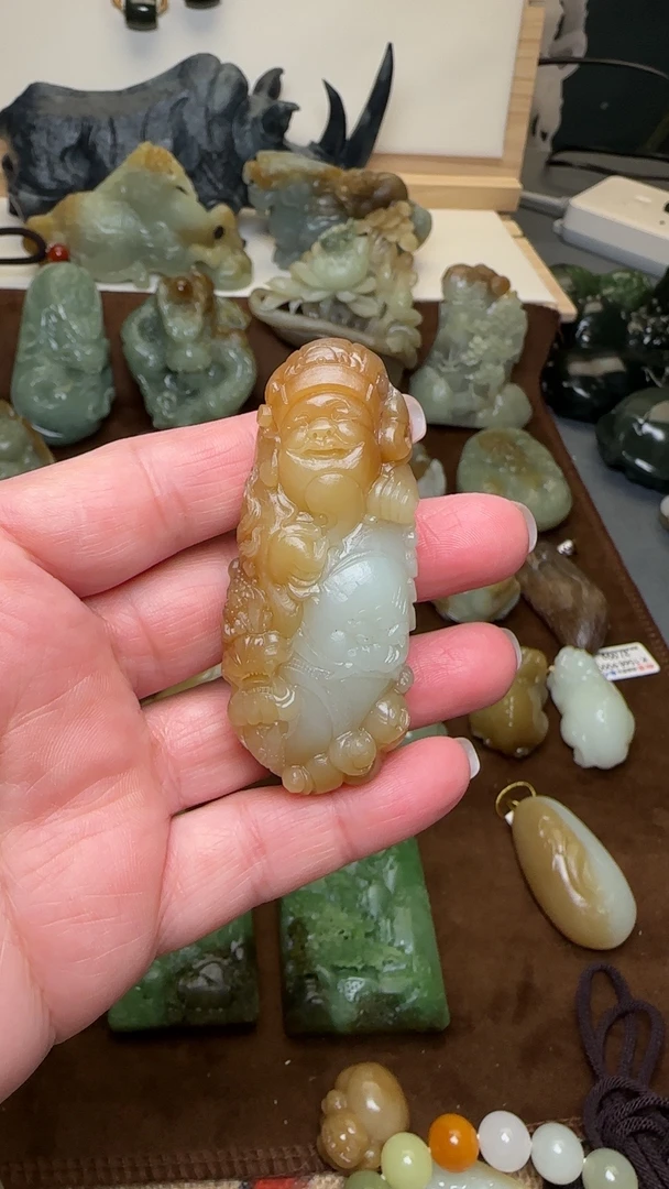 和田玉财神手把件