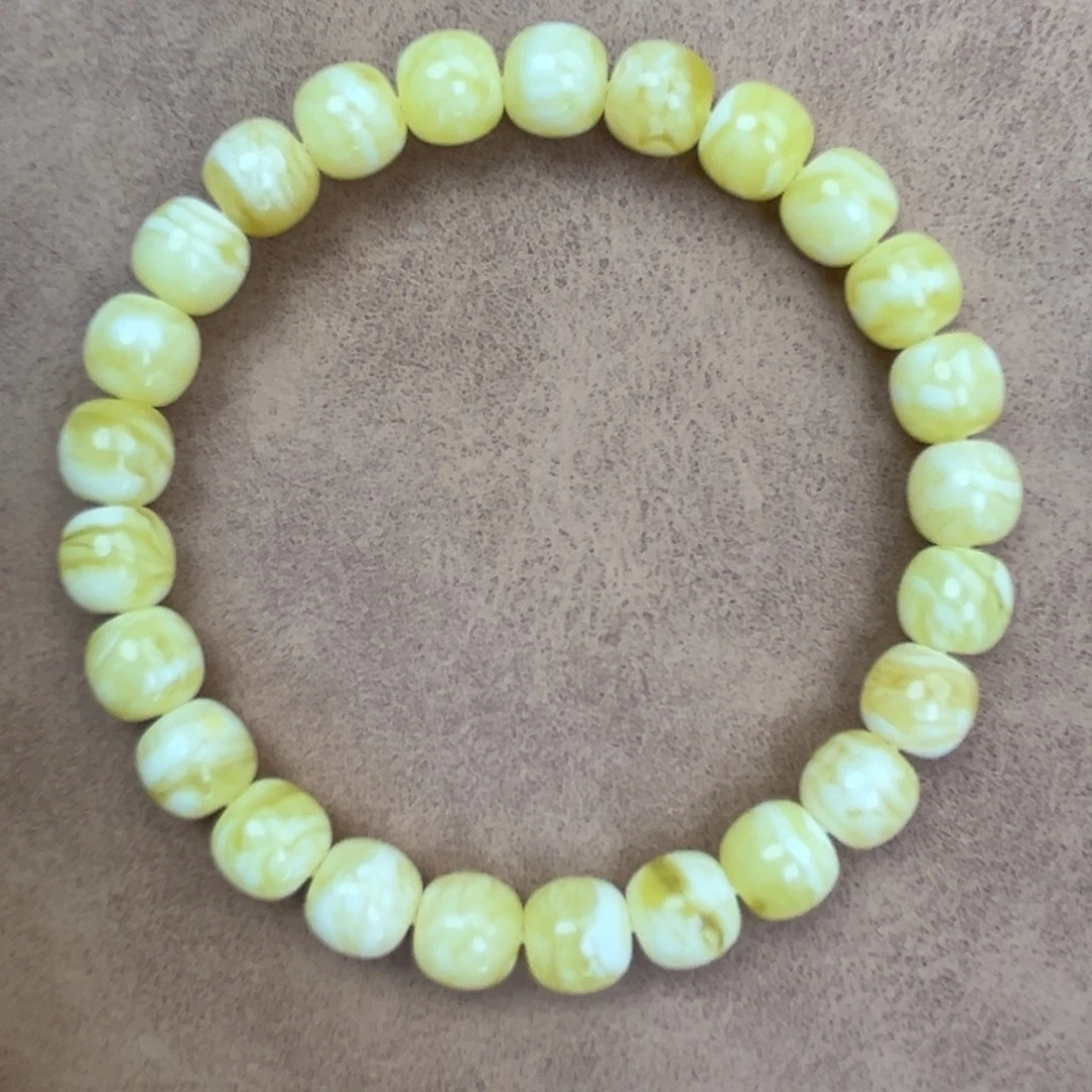 蜜蜡未镶嵌手串纯天然俄料瓷白花虎皮8.5腕口17+