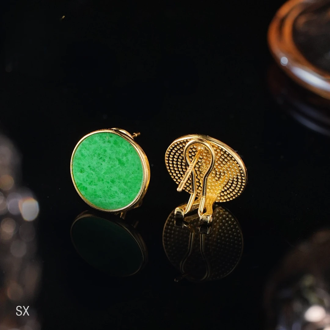 【言臻萱品】缅甸A货翡翠阳绿耳包S925银镶嵌复古时尚款SX