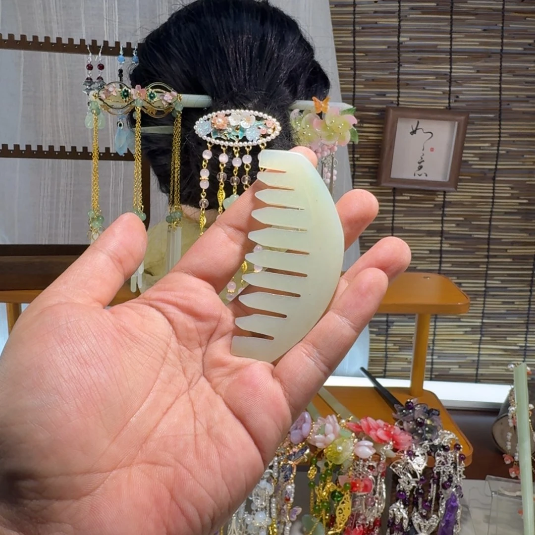 蛇纹石玉合金发饰