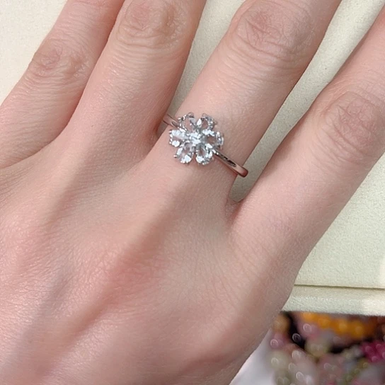 海蓝宝石戒圈银S925镶嵌花