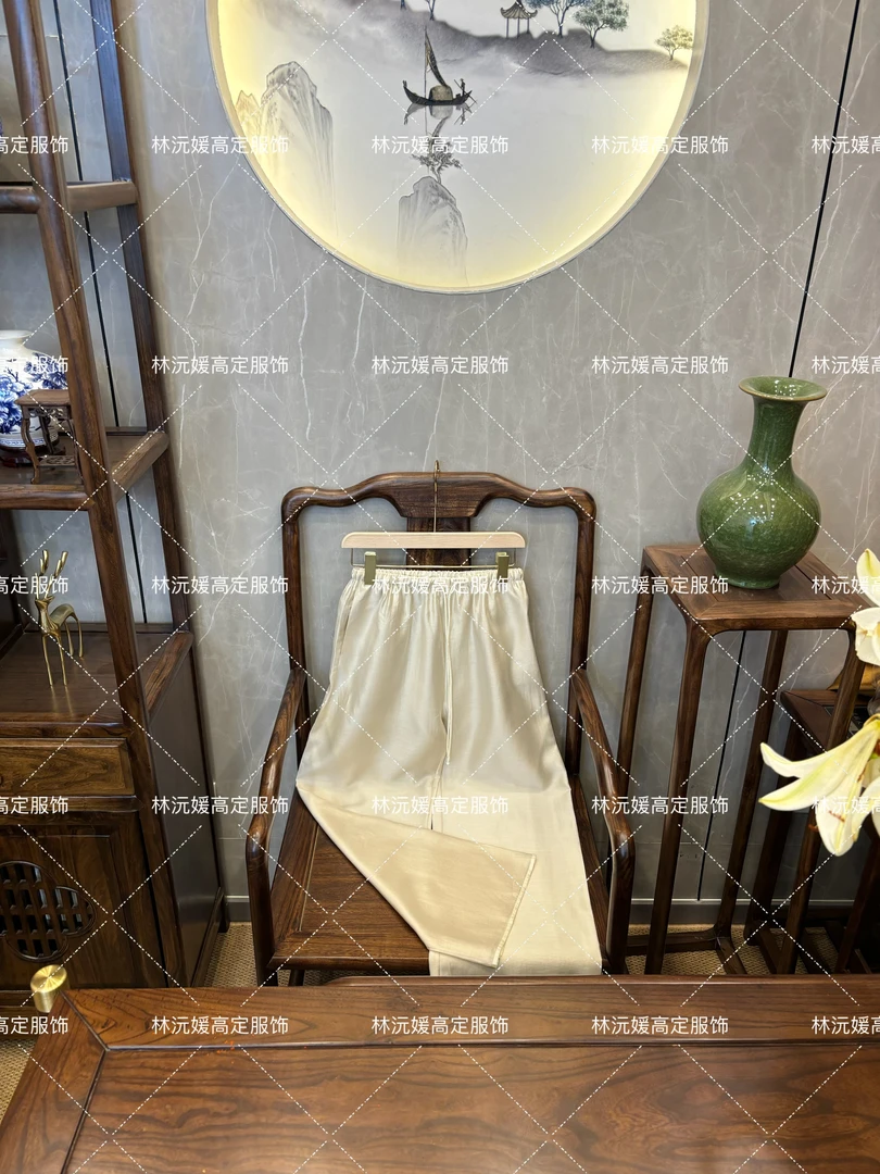 【沅媛】夏季时尚新中式国风女士日常休闲直筒宽松松紧腰阔腿裤018