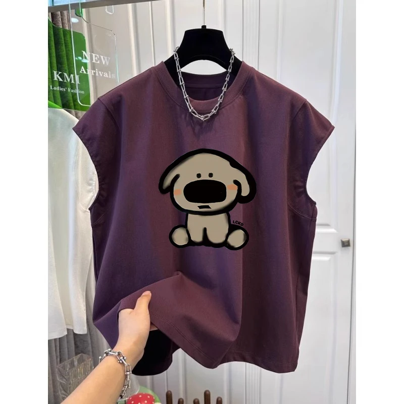 加肥大码2-300斤可爱狗狗印花圆领无袖t恤男生夏季宽松飞飞袖背心