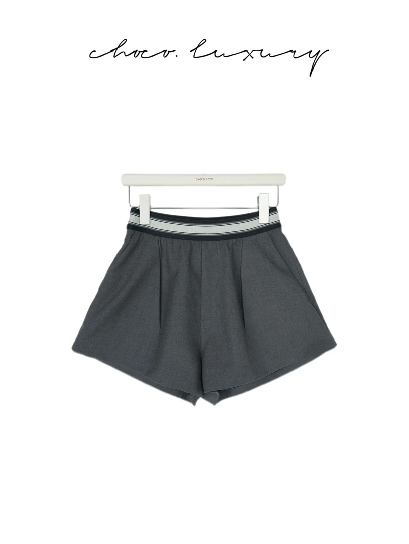 CHOCO【法拉盛】撞色织带腰设计感花苞西装短裤 D2253