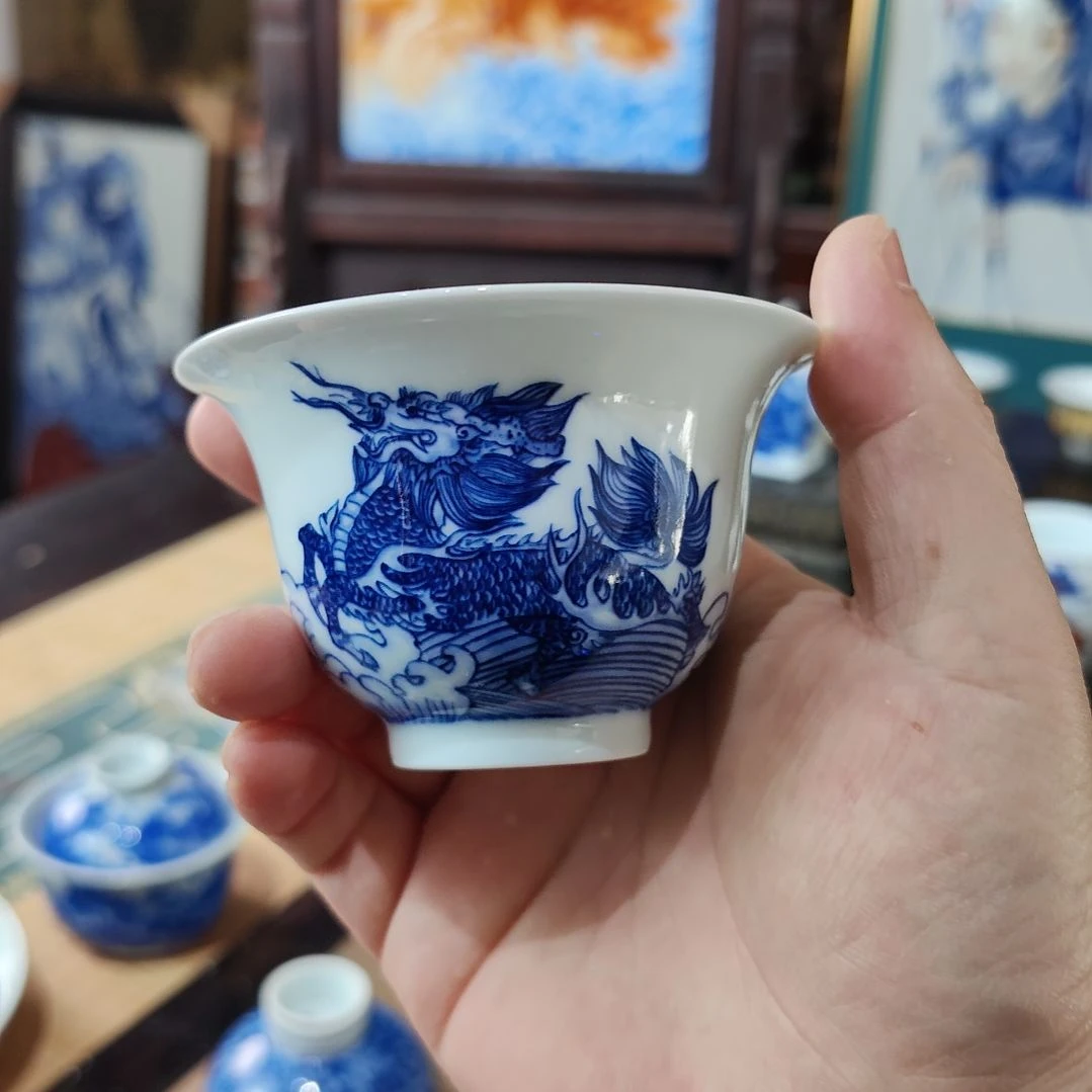 摆件手绘青花主人杯陶瓷