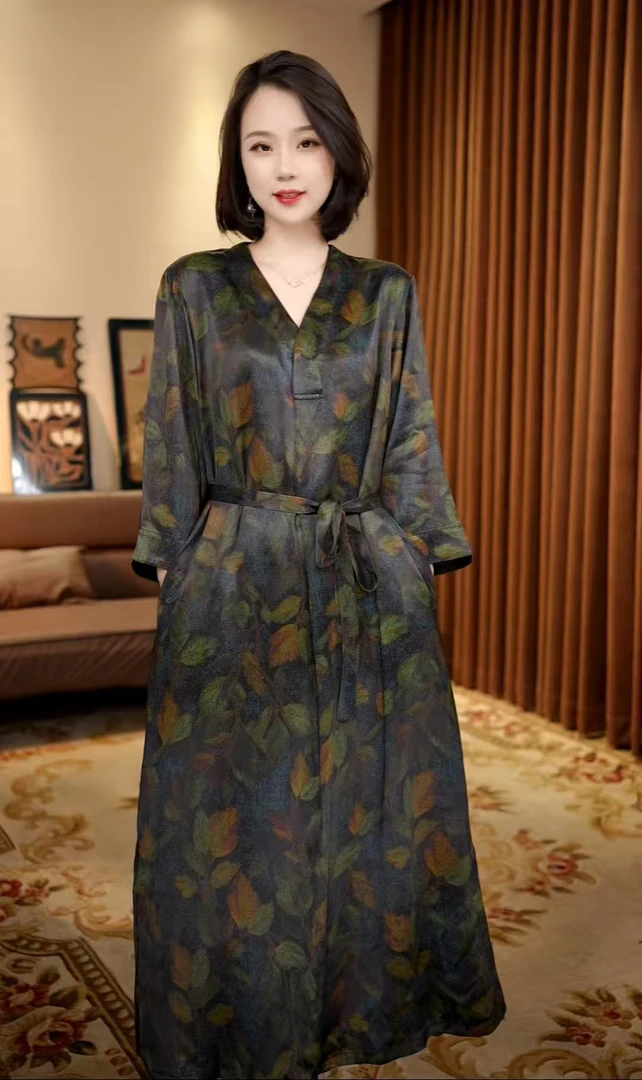 尘溪-新中式国风v领气质连衣裙