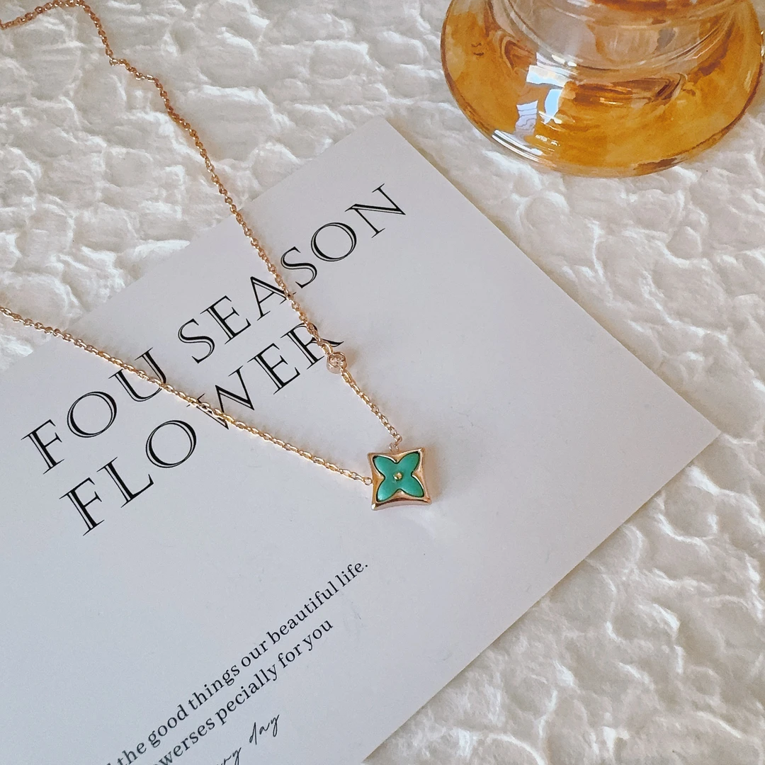 铜合金项链 7052 绿色经典老花项链