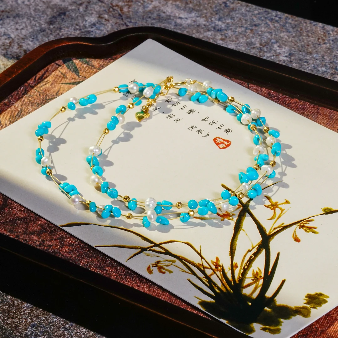 绿松随型满天星原创DIY原矿美松项链3mm