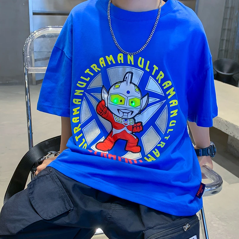 男童2025新款韩式潮流奥特曼发光t恤短袖儿童装夏季短袖