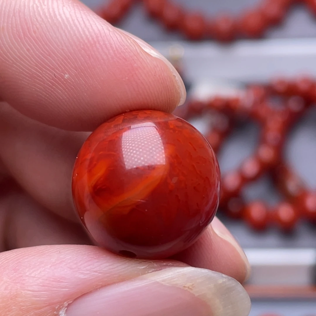 南红玛瑙未镶嵌南红玉石18mm瓦西牛血火焰纹单珠
