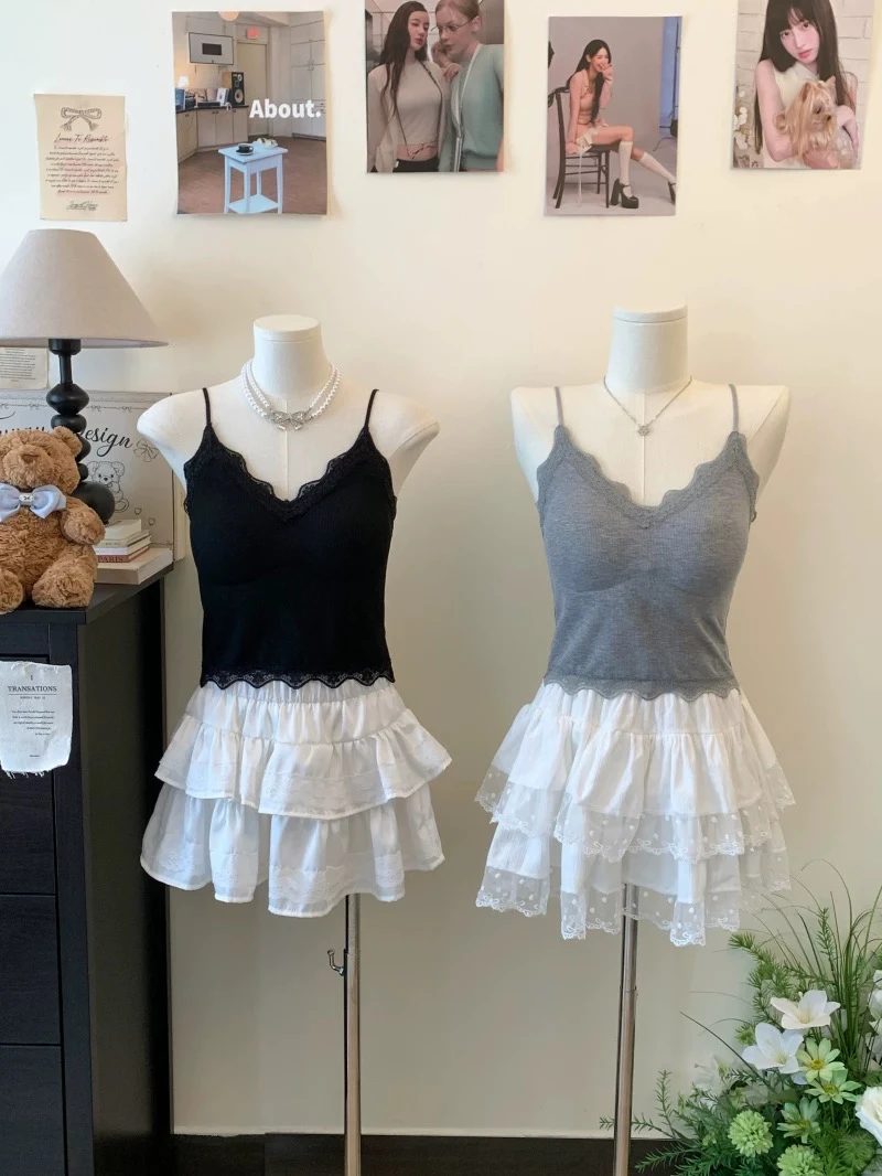 蕾丝细吊带可调节美背内搭带胸垫一体背心V领打底美背