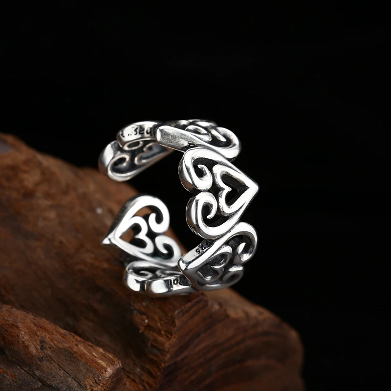 925银戒指 爱心戒指 男女同款开口戒指