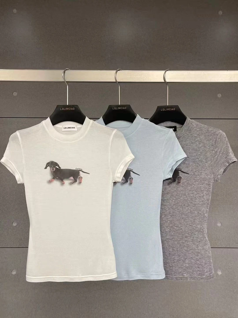 LIMCIAO新款 很可爱的小狗狗很舒服的紧身弹力短袖T恤