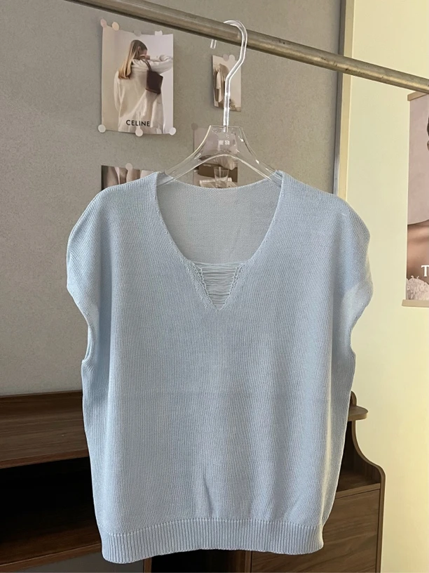 天丝亚麻透气V领常规圆领常规款镂空毛针织衫气质上衣针织衫简约