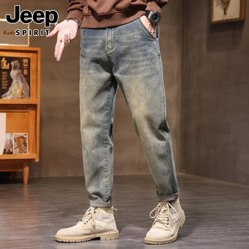 Jeep吉普高街牛仔裤男士春季美式潮牌宽松直筒男裤复古休闲长裤子