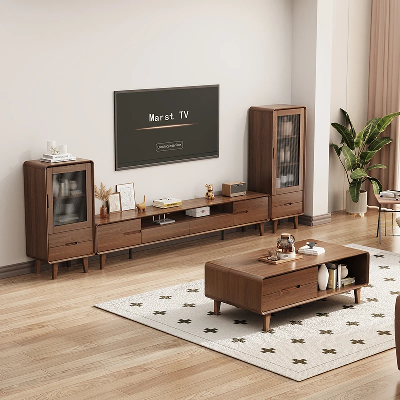 实木电视柜家用成套茶几电视机柜组合2023新款悬空小户型收纳一体