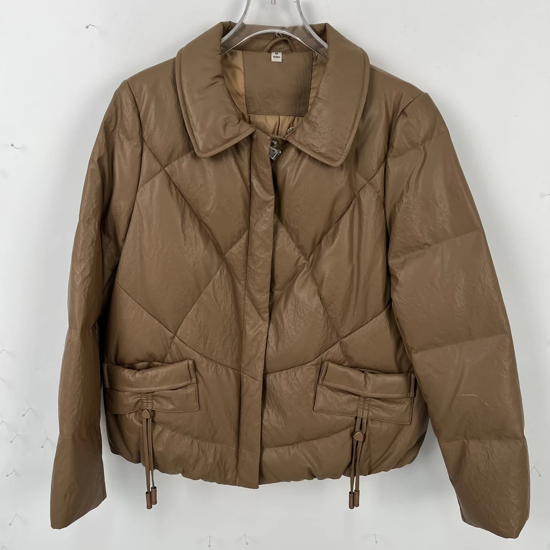 拼接短款羽绒服立领卡其色时尚休闲翻领百搭女士韩版G010