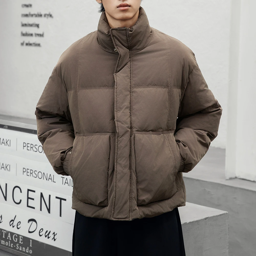 保暖无帽立领羽绒服休闲冬季情侣日系加厚复古外套秋冬时尚