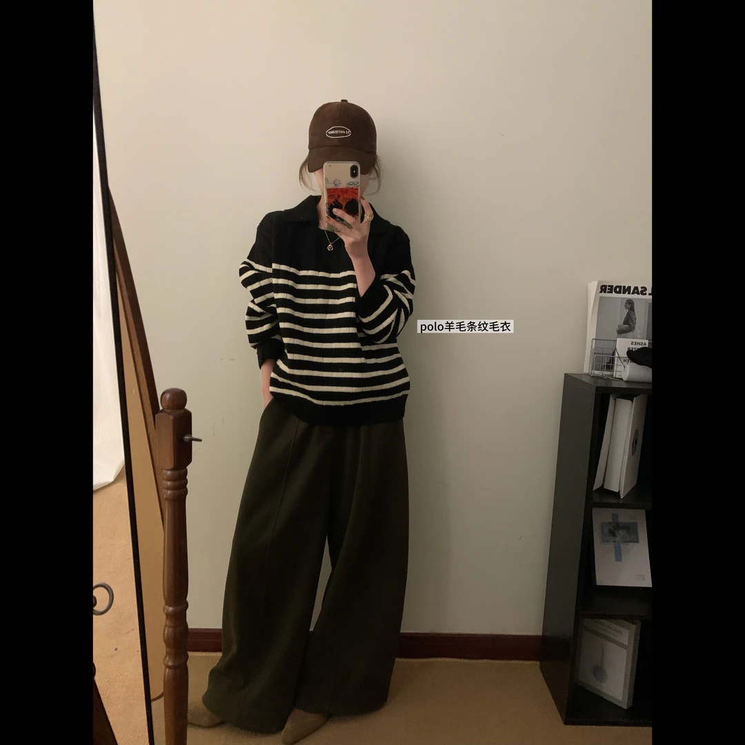 SS/SEASON STORY 黑白条纹设计感套头毛衣女宽松软糯显瘦毛衣